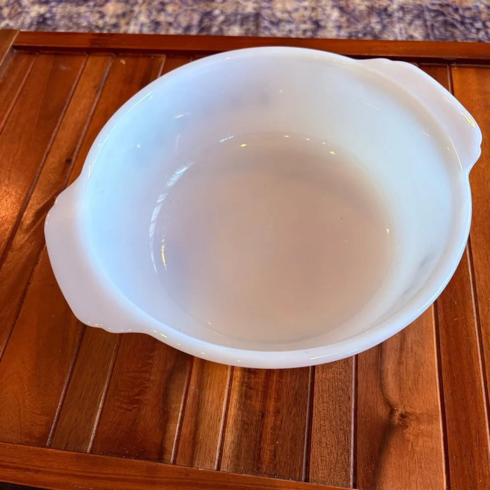 Fire King Milk Glass Alpine Swiss Chalet Marcrest Casserole Baking Dish Vintage